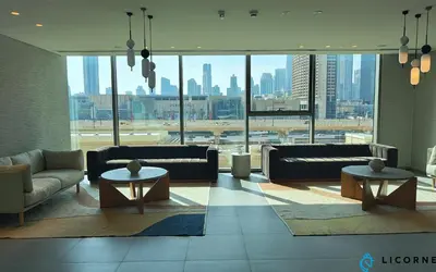 a living room with couches and tables and a large window at New Stylish 1BR Apartment, Next to Dubai Mall - Downtown Views ll, Tower 3 in Dubai