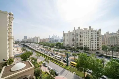 a view of a busy city street with buildings at Spacious 3 Bedroom Palm Apartment in Dubai