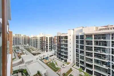 an aerial view of a city with tall buildings at FIRST CLASS Studio Sophisticated Getaway in Dubai