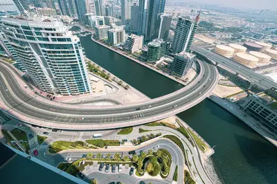 an overhead view of a highway in a city with buildings at Address Beach Resort JBR - 1 BR in Dubai