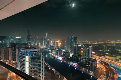 a view of a city at night with traffic at Address Beach Resort JBR - 1 BR in Dubai