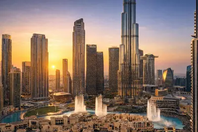 a view of a city skyline with fountains at Elite Royal Apartment - Sky Series - Full Burj Khalifa & Fountain View - Noble in Dubai