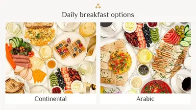 two pictures of different types of food on plates at Elite Royal Apartment - Sky Series - Full Burj Khalifa & Fountain View - Noble in Dubai