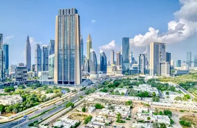 a view of a city skyline with tall buildings at New Stunning 4 BR Burj Khalifa View in Dubai