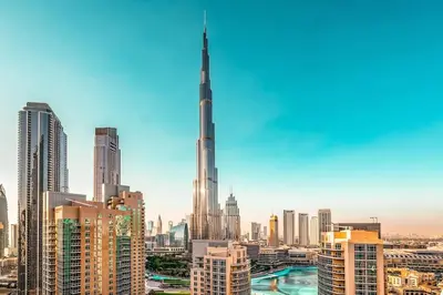 a view of a city skyline with a tall skyscraper at Elite Royal Apartment - Full Burj Khalifa & Fountain View - Luxury Edition - Strategos in Dubai
