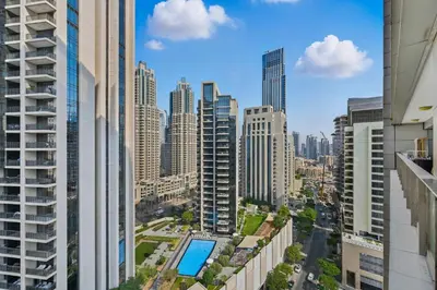 a view of a city skyline with tall buildings at Incredible downtown location in Dubai