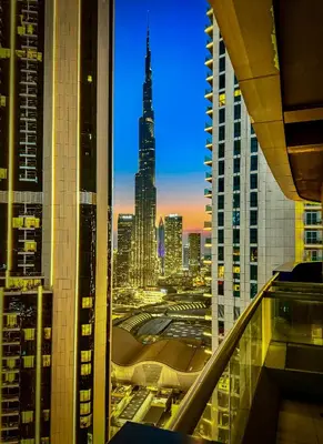 a view of a city skyline from a skyscraper at New Listing & Burj Khalifa View & Dubai Mall in Dubai