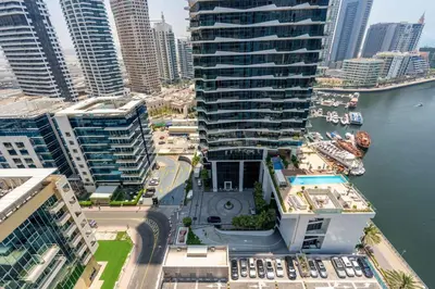 an aerial view of a city with tall buildings at GuestReady - Stunning hideaway in Dubai Marina in Dubai