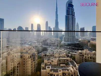a view of a city from the top of a skyscraper at 2BR Stunning Full Burj Khalifa View in Dubai