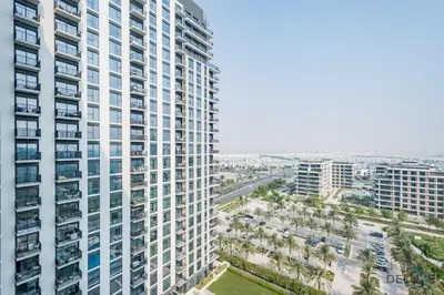 an aerial view of a tall building at Captivating 2BR Apartment in Park Ridge Tower C , Dubai Hills Estate by Deluxe Holiday Homes in Dubai