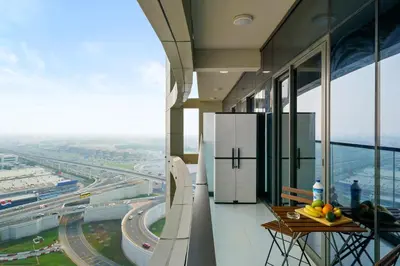 an office building with a view of a highway at DAYF-FSL 1-Bedroom in Business Bay near Downtown Dubai in Dubai