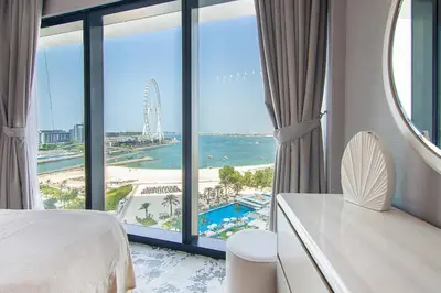 a hotel room with a view of the ocean at Address Residential 2 BDR, JBR in Dubai