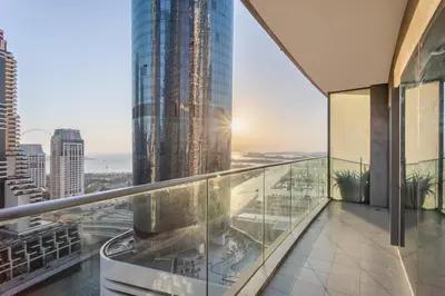 a view from the balcony of a skyscraper at Prival - Marina & Sea View in Dubai