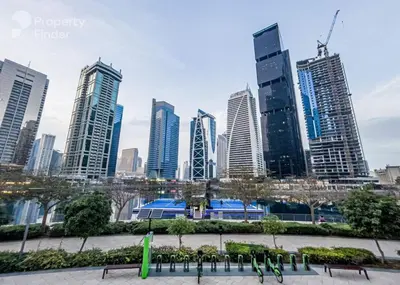 a view of a city skyline with tall buildings at Skyline View Premium Apartment in Dubai