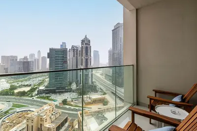 a room with a view of a city at 1BR Forte II Downtown View in Dubai