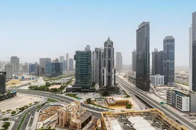 an aerial view of a city with tall buildings at 1BR Forte II Downtown View in Dubai