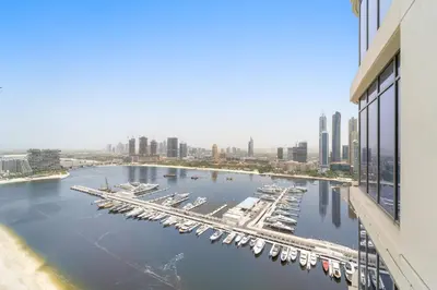a view of a marina with boats in the water at Silkhaus Family Ideal & High Floor 2BDR in Dubai