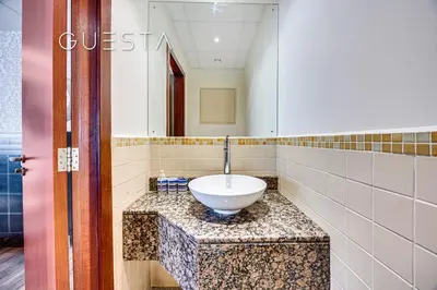 a bathroom with a bowl sink on a counter at Jumeirah Beach Residence - Bahar 1, Dubai Marina in Dubai