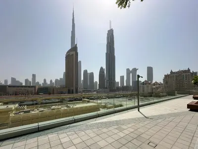 a view of the city from the roof of a building at Sky High Luxury 50th FLR Lux 2BDR Apartment in Downtown in Dubai