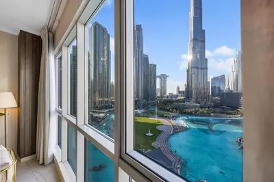 a hotel room with a view of the city at Durrani Homes - Grand 03 in Dubai
