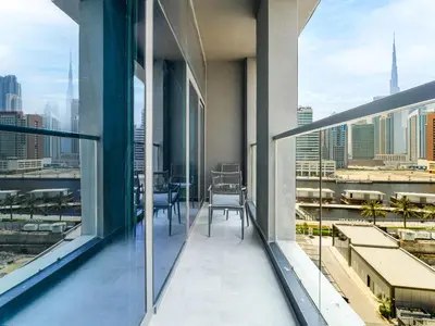 a balcony with a view of the city at Exceptional 1Bedroom with Premium Amenities in Dubai