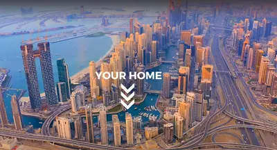 a view of a city with the words your home at Luxury Studio w Marina View & New Furnishings for 4 Pax in Dubai