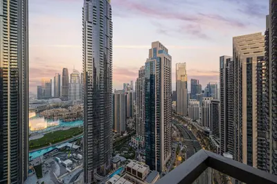 a view of a city with tall buildings at Luxury High Floor Apartment with Downtown Boulevard View Opposite Dubai Mall in Dubai