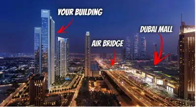 a city skyline with tall buildings and a city street at BRAND-NEW 1BR in DOWNTOWN I Direct DUBAI MALL Access I Balcony & Stunning Pool in Dubai