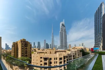 a view of a city skyline with tall buildings at Luxury 1BR, 5 Min walk to Dubai Mall & Burj Khalifa, Can Sleep 1-4 in Dubai