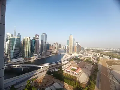 an aerial view of a city with skyscrapers at Al Quoz 2 Bed Budget Apartment in Dubai