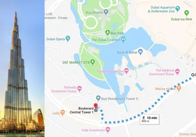 a map of dubai and the burj khalifa at Burj Khalifa View Downtown Gem, 8 Minutes Walk to Dubai Mall in Dubai