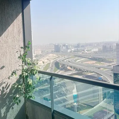 a view of a city from an office building at Studio with Marina Breeze in Dubai