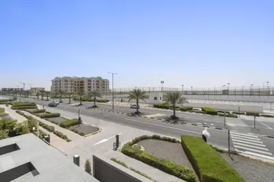 a view of a street with a road with cars at Luxury Studio Apartments at Majestique Residence in Dubai