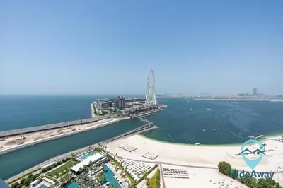 an aerial view of a beach and the ocean at 3BR Best SeaView JBR Address Beach Resort in Dubai