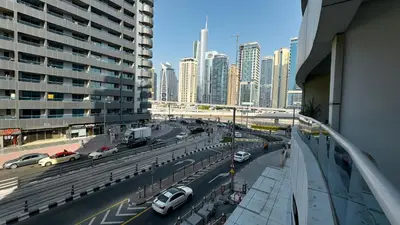 a view of a city with cars on a street at Dubai Marina - Stylish Studio Apartment - Marina Diamond 2 in Dubai