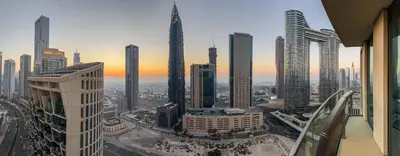 an aerial view of a city with tall buildings at Dubai Mall Direct Connection Apartment - Burj Vista in Dubai