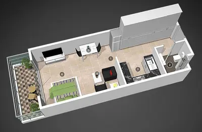 a rendering of a floor plan of a house at Cozy studio apartment in Jumeirah Village Circle in Dubai
