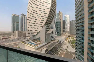 an aerial view of a city with tall buildings at Lavish Apartment in Dubai in Dubai