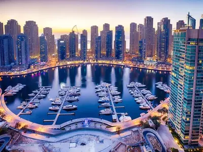 a marina with boats in the water in a city at Bright & Serene Flat in the Marina, by Only Stays in Dubai