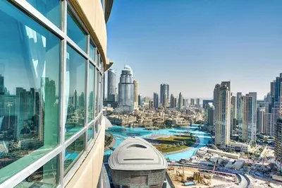 a view of a city from a building at Blueground Downtown BK view pool gym DXB-130 in Dubai