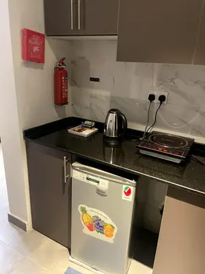 a small kitchen with a stove and a refrigerator at Ista Vacation Homes LLC in Dubai
