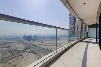 an office building balcony with a view of a city at DAMAC Towers by Paramount Hotels & Resorts Dubai in Dubai