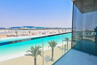 an office building with a view of the beach at Unique 2 Bedroom in District One Meydan in Dubai
