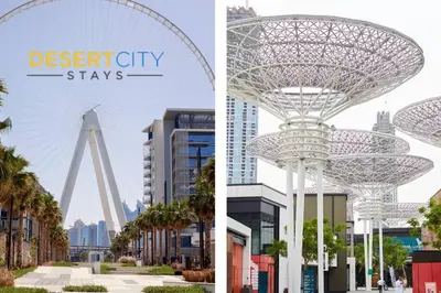 a rendering of the desert city shows the desert city stays at Luxurious 2 Bed in Bluewaters, Hosted by Desert City Stays in Dubai