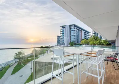 a view of the ocean from the balcony of a condominium at Luxurious 2 Bed in Bluewaters, Hosted by Desert City Stays in Dubai