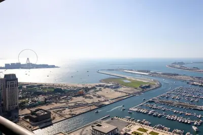 an aerial view of a harbor with a marina at Lux two br w Sea Views from rooms in Dubai Marina in Dubai