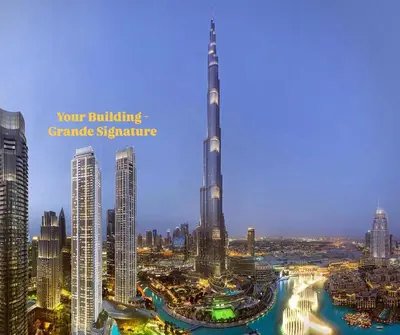 a view of a city with the burj khalifa at Grande Signature by Emaar! Best Full Burj Khalifa, Fountains, Park View! in Dubai