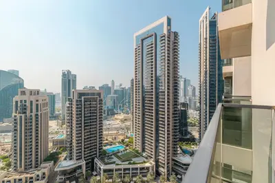 a view of a city skyline with tall buildings at 1BR Act One Act Two T2 City View Downtown in Dubai