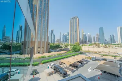 a view of a parking lot in a city at Downtown Views Tower 2 brand new apt in Dubai