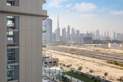 a view of a city skyline from a building at STAY BY LATINEM Luxury 2BR Holiday Home CV A813 near Burj Khalifa in Dubai